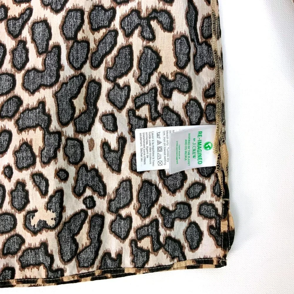 J. Crew Cotton Leopard Print Long Ruffle Trim Sleeves Blouse Sz S